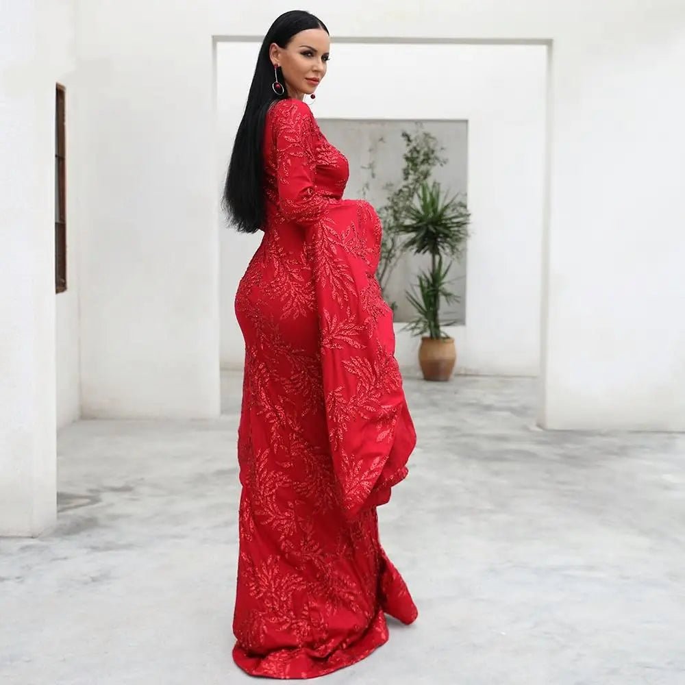Elegant Flare Sleeve Glitter Gown - Mscooco.co.uk