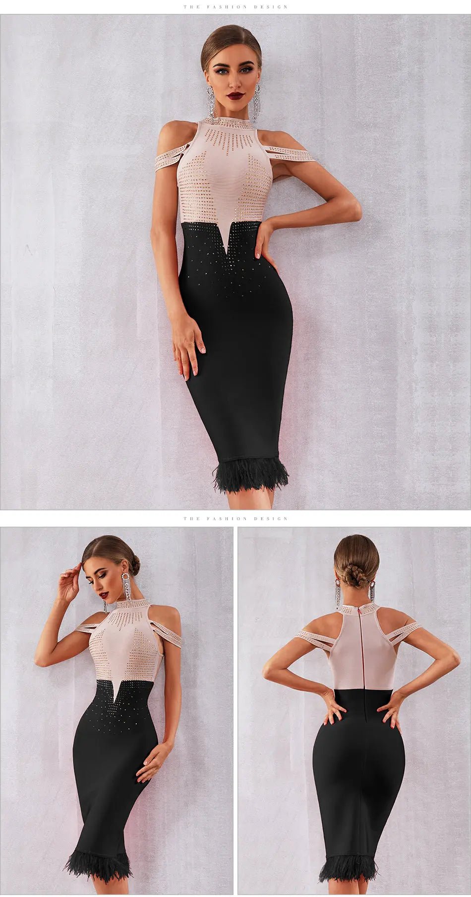 Elegant Off Shoulder Feather Bodycon Beading Dress - Mscooco.co.uk