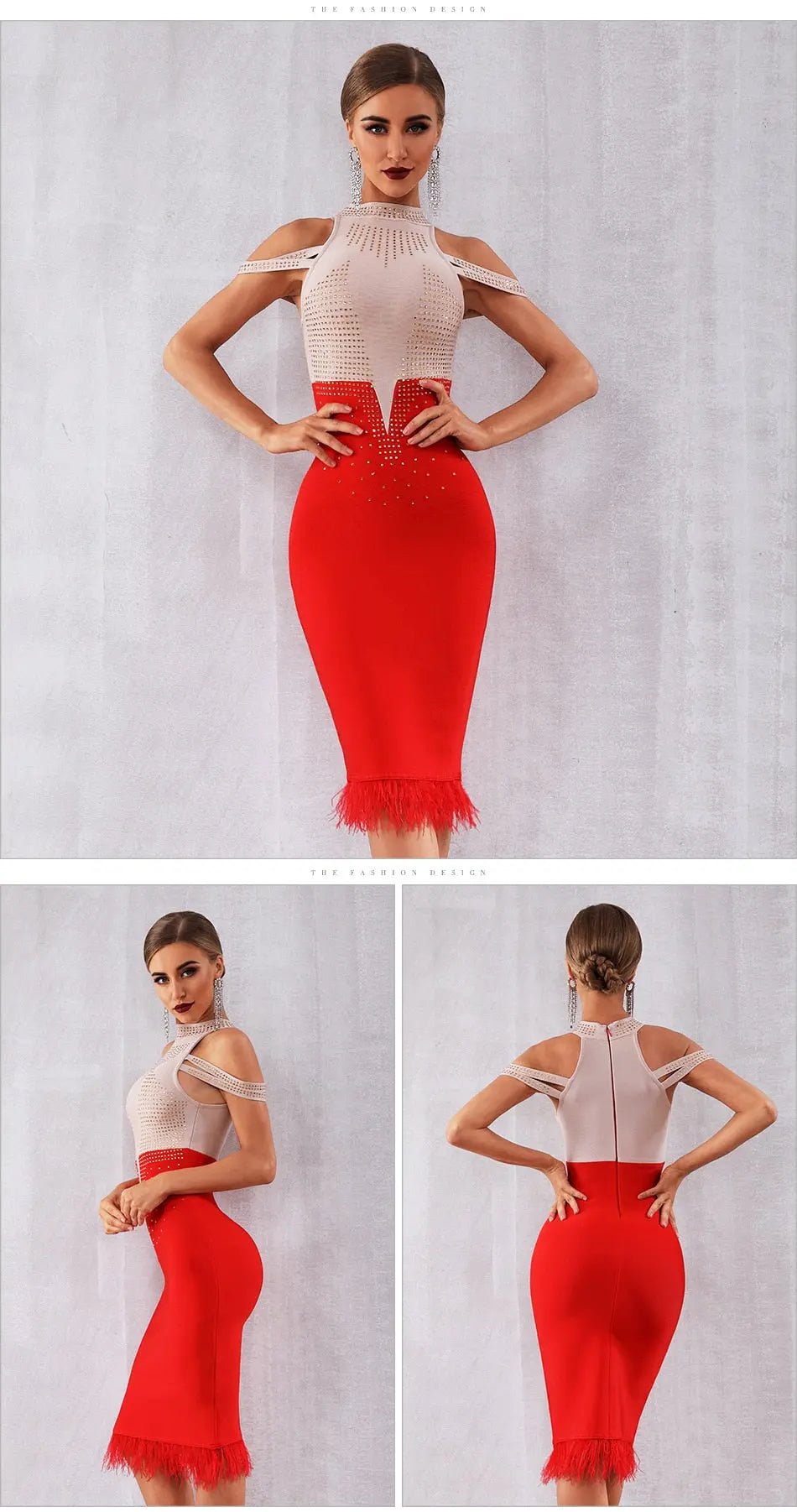 Elegant Off Shoulder Feather Bodycon Beading Dress - Mscooco.co.uk