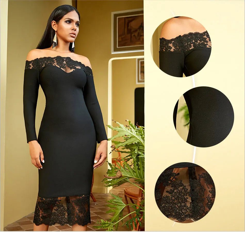 Elegant Off Shoulder Lace Bodycon Dress - Mscooco.co.uk