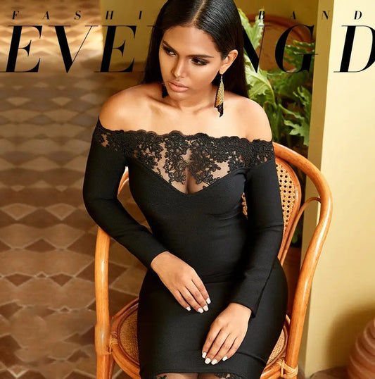 Elegant Off Shoulder Lace Bodycon Dress - Mscooco.co.uk