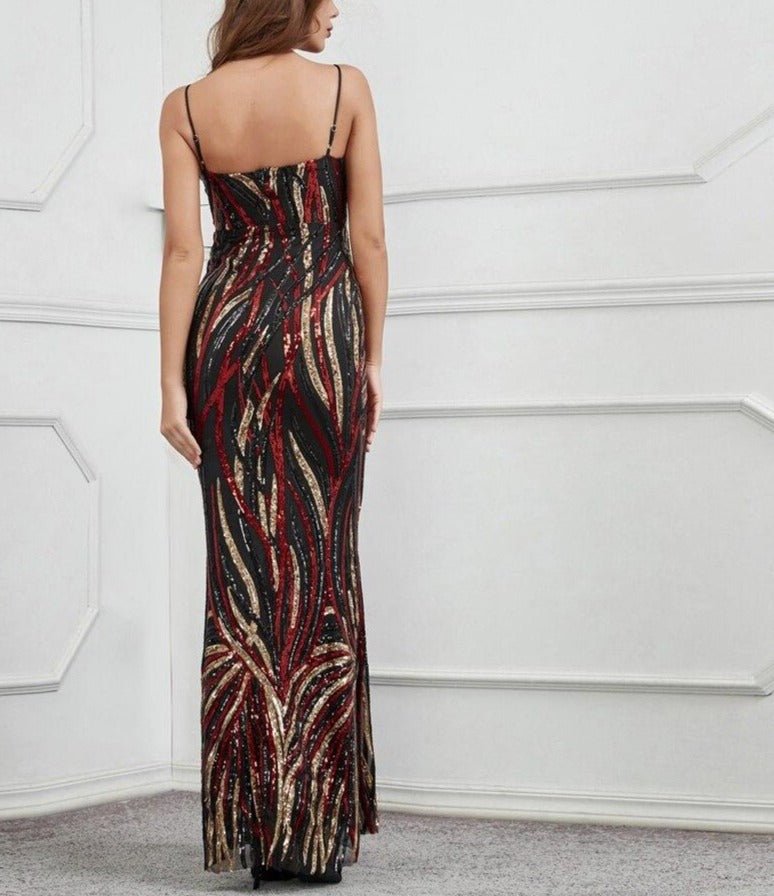 Elegant Strap Backless Sequin Maxi Dress - Mscooco.co.uk