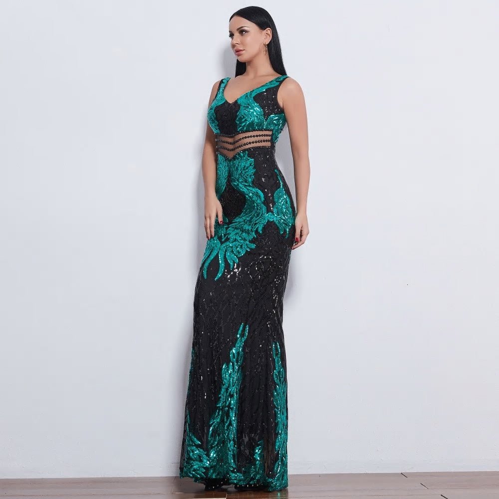 Emerald Sequin Sleeveless Maxi Dress - Mscooco.co.uk