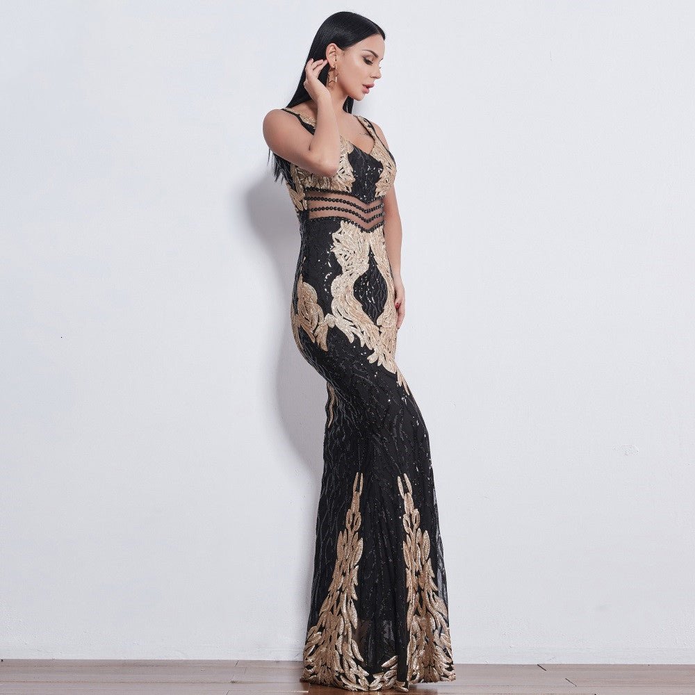 Emerald Sequin Sleeveless Maxi Dress - Mscooco.co.uk