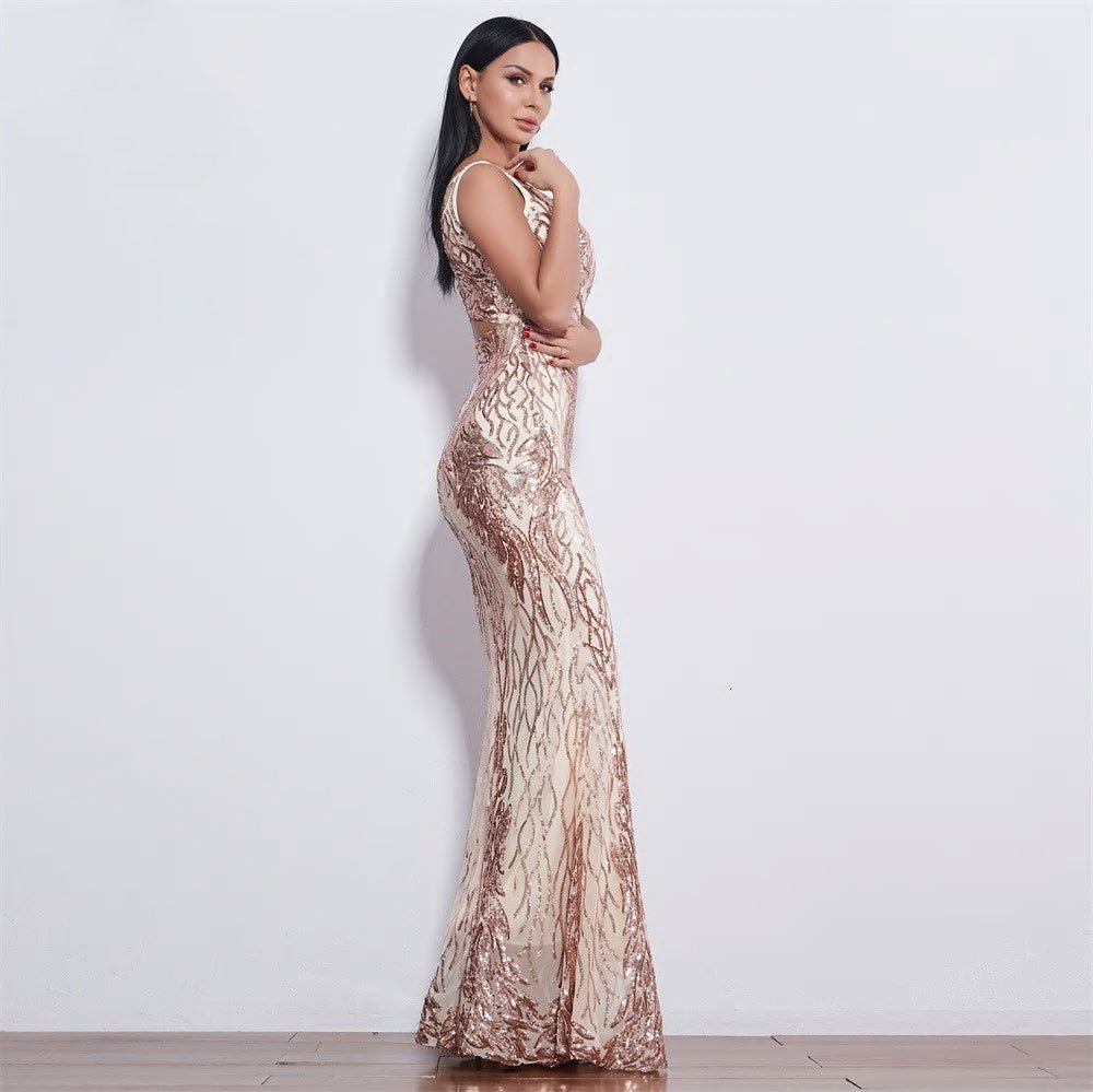 Emerald Sequin Sleeveless Maxi Dress - Mscooco.co.uk