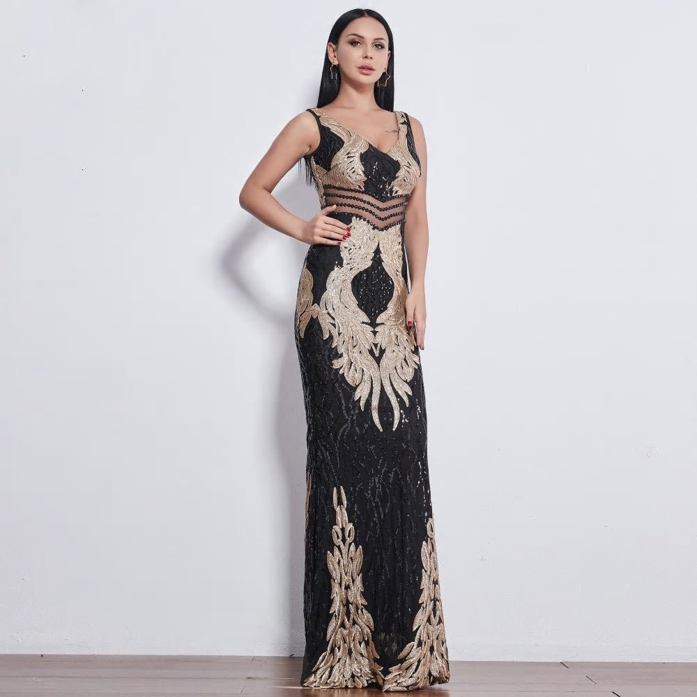 Emerald Sequin Sleeveless Maxi Dress - Mscooco.co.uk