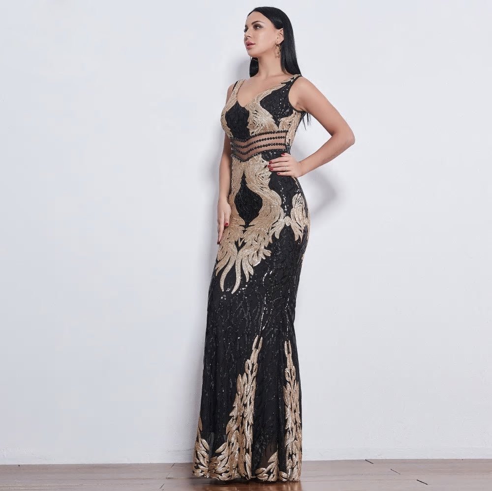 Emerald Sequin Sleeveless Maxi Dress - Mscooco.co.uk