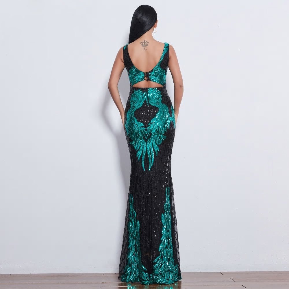 Emerald Sequin Sleeveless Maxi Dress - Mscooco.co.uk
