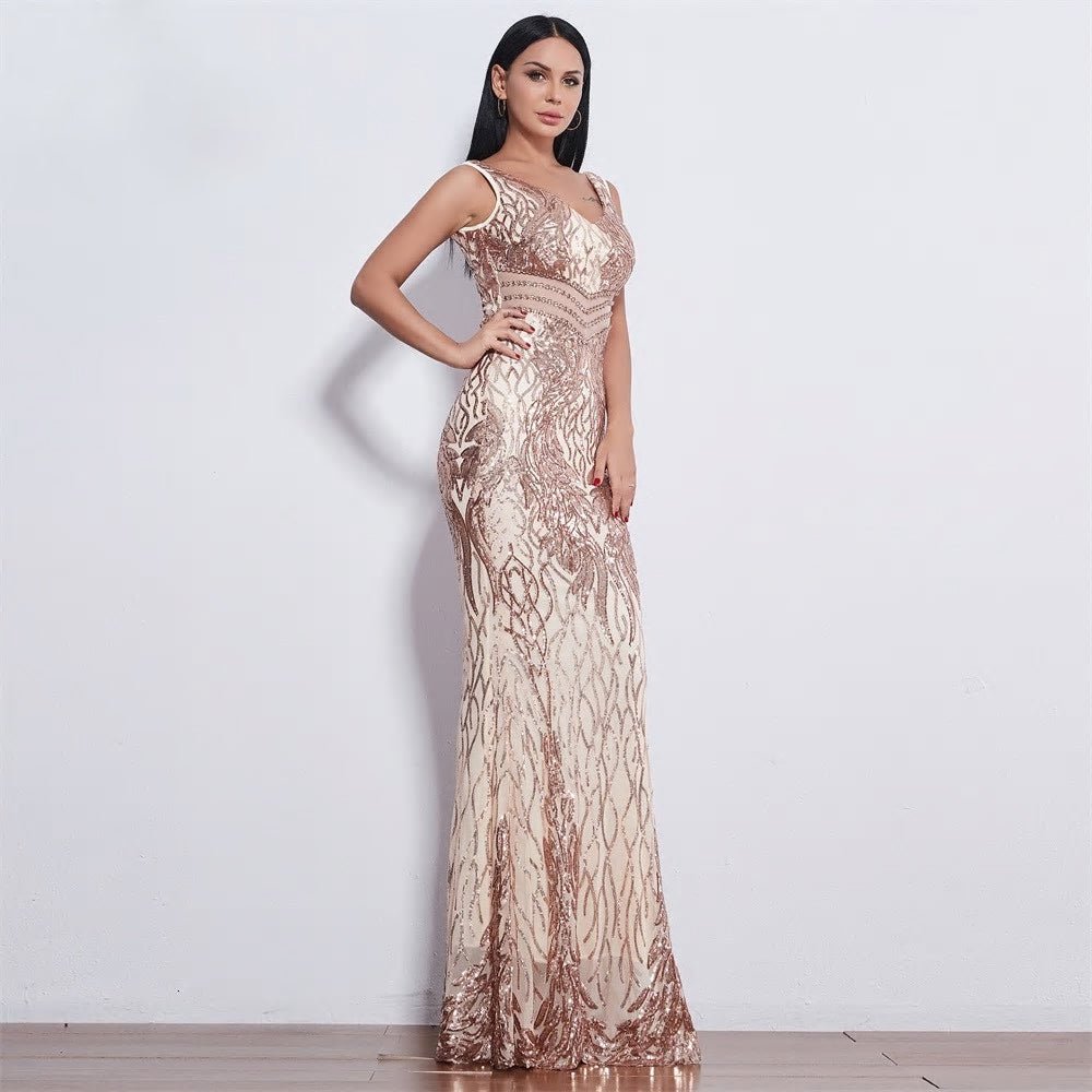 Emerald Sequin Sleeveless Maxi Dress - Mscooco.co.uk