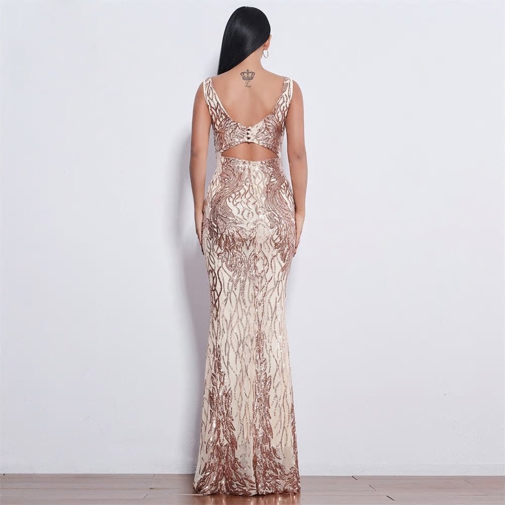 Emerald Sequin Sleeveless Maxi Dress - Mscooco.co.uk