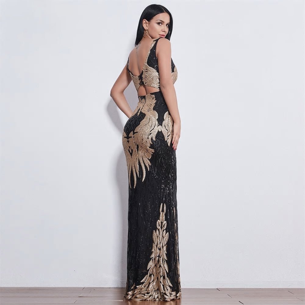 Emerald Sequin Sleeveless Maxi Dress - Mscooco.co.uk