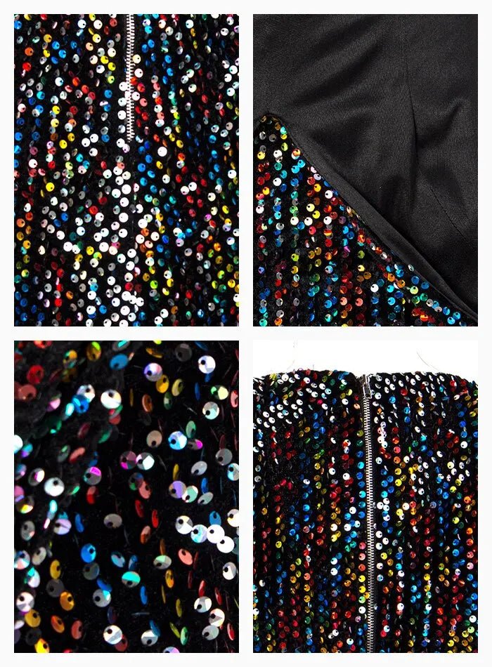 Feathers Color Reflective Sequins Split Maxi Dress - Mscooco.co.uk