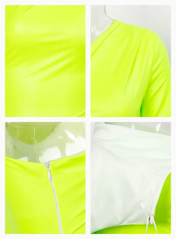 Fluorescent Green One Shoulder Elastic PU Mini Dress - Mscooco.co.uk