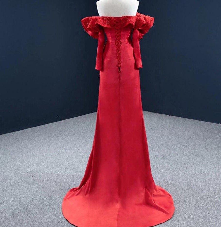 Frida Red Mermaid Long Sleeves Beading Formal Dress - Mscooco.co.uk