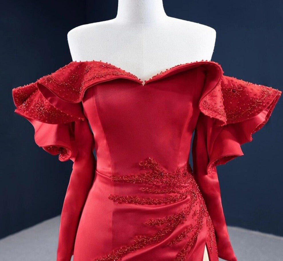 Frida Red Mermaid Long Sleeves Beading Formal Dress - Mscooco.co.uk