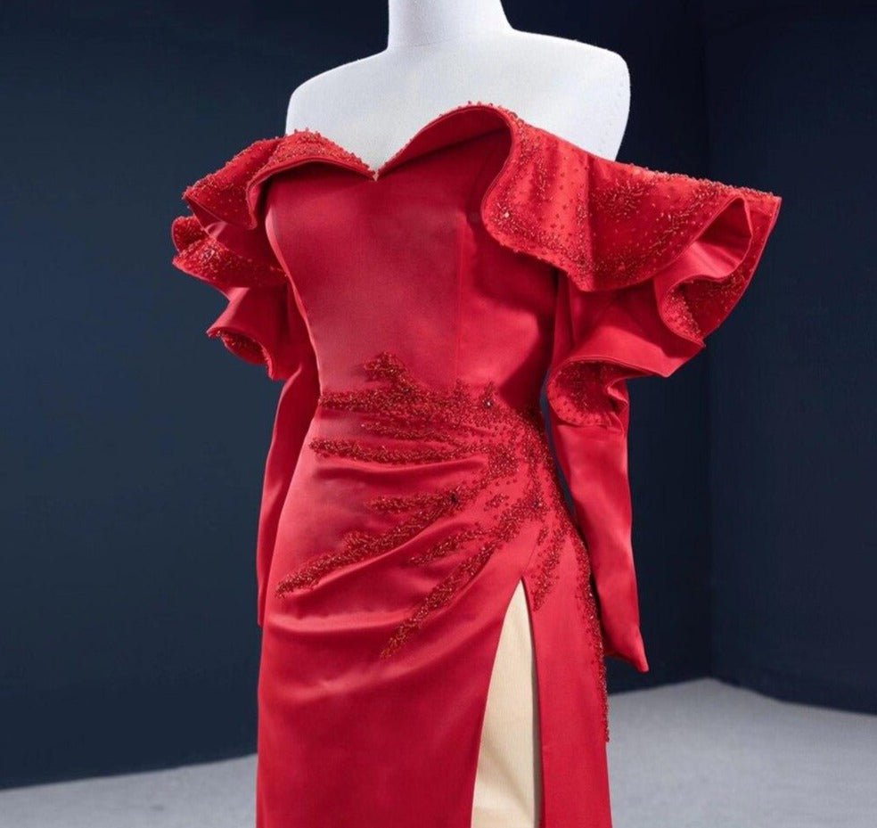 Frida Red Mermaid Long Sleeves Beading Formal Dress - Mscooco.co.uk