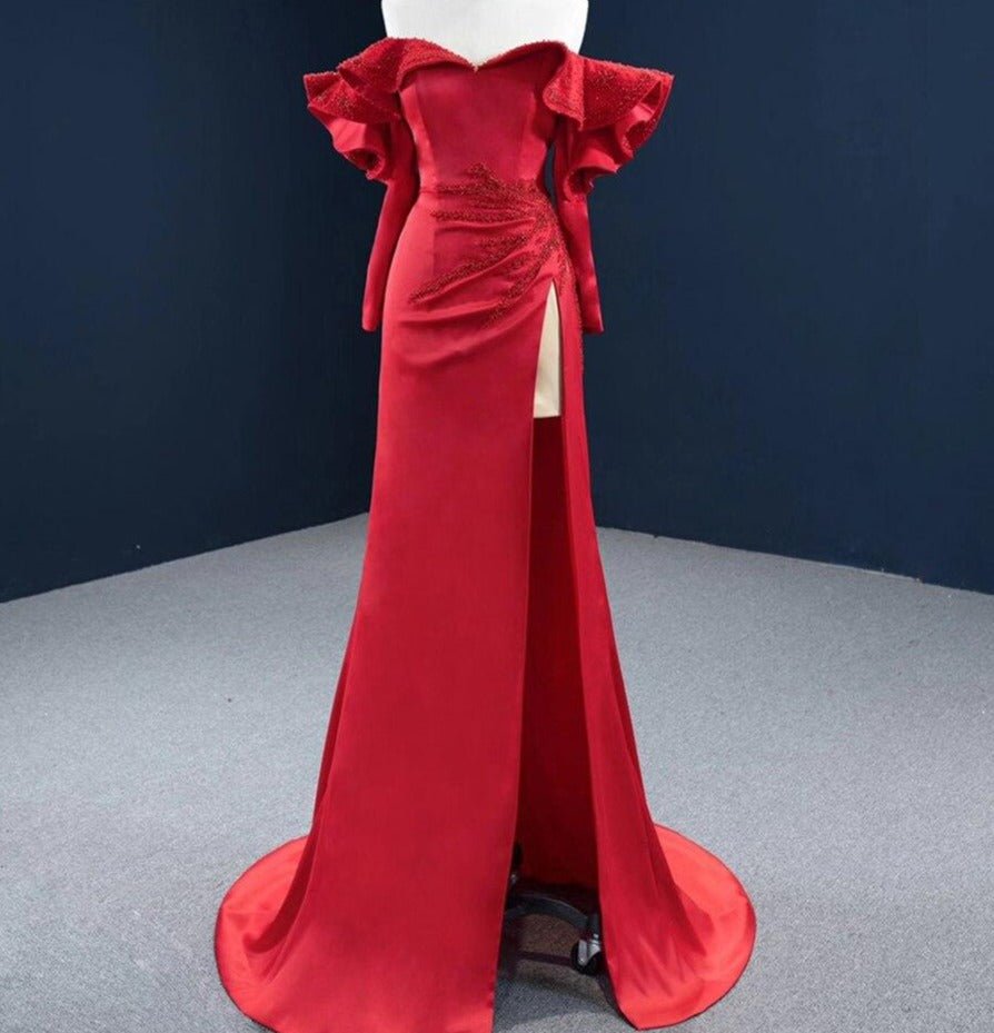 Frida Red Mermaid Long Sleeves Beading Formal Dress - Mscooco.co.uk