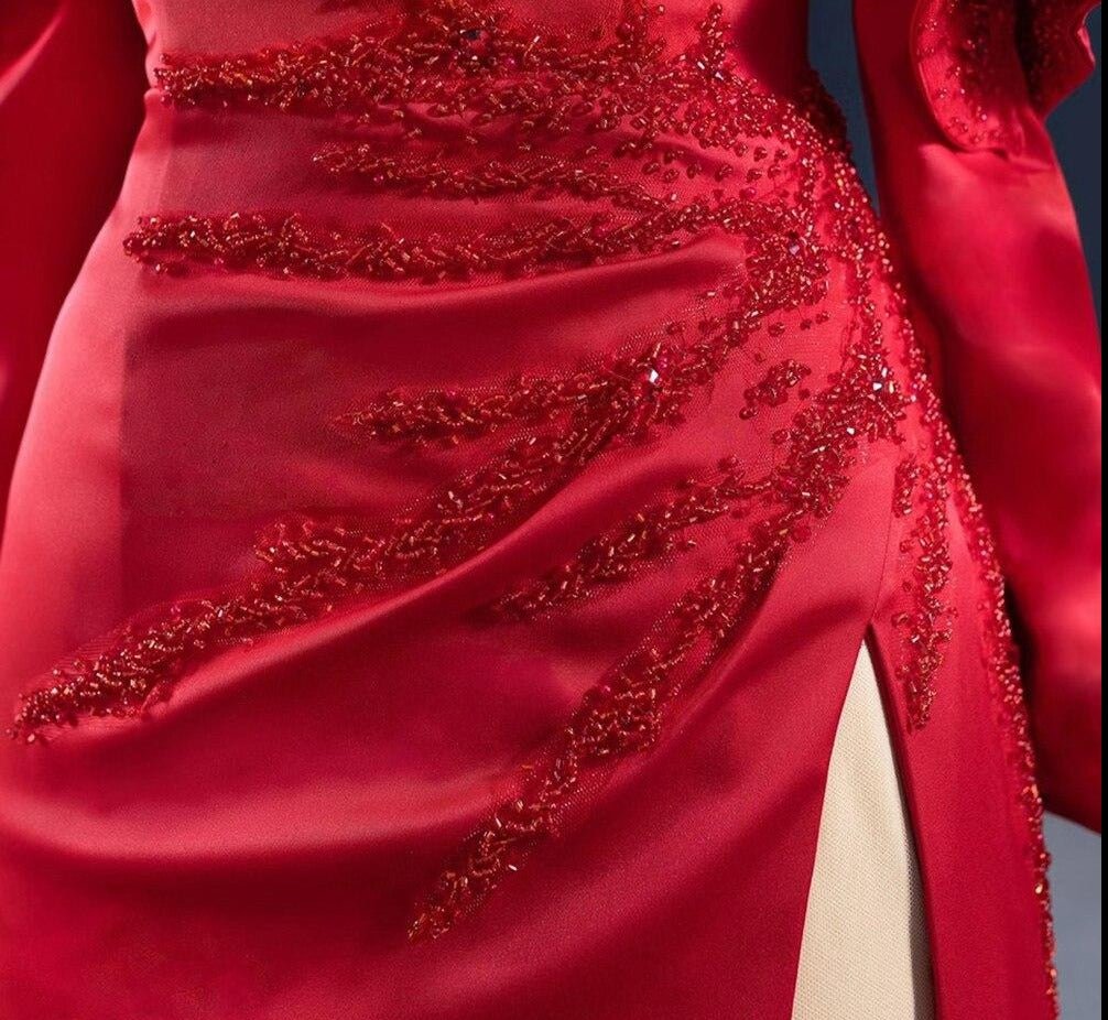 Frida Red Mermaid Long Sleeves Beading Formal Dress - Mscooco.co.uk