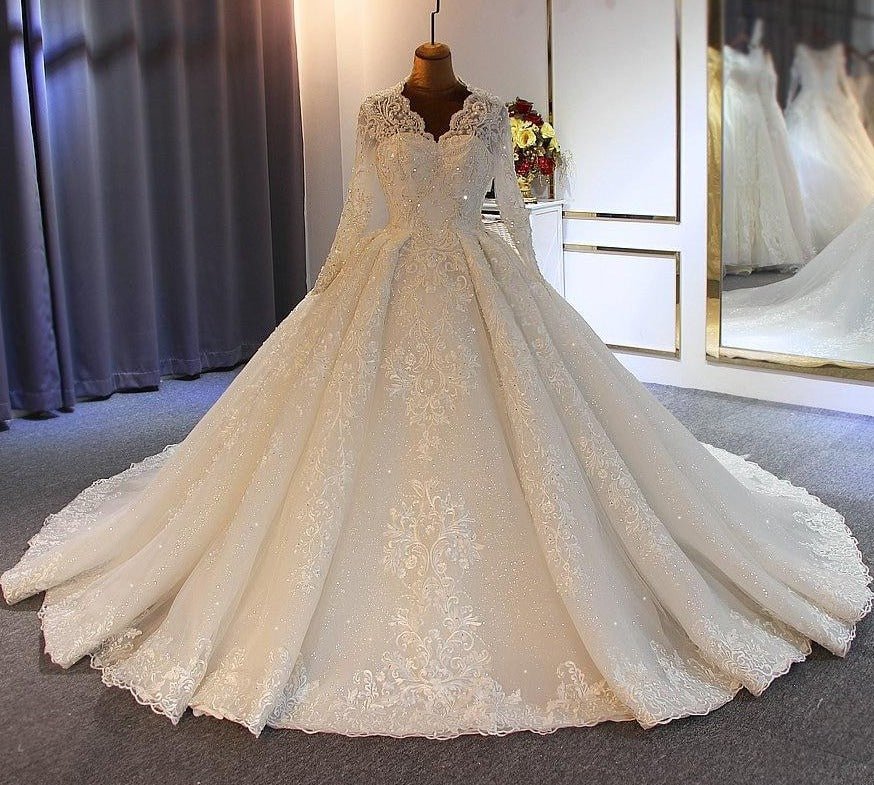 Full Beading Hand Sew Wedding Dress - Mscooco.co.uk