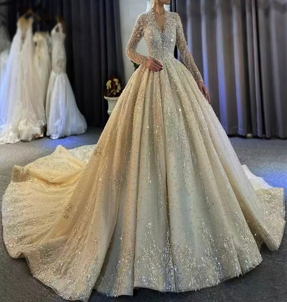 Full Pearls Luxury Wedding Gown - Mscooco.co.uk