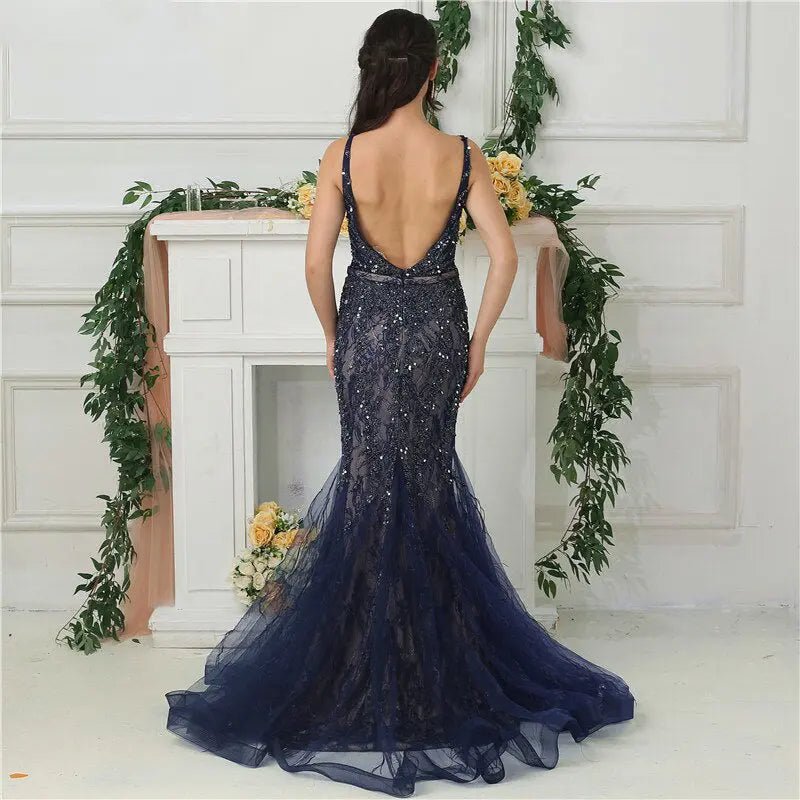 Gal Feather Beading Evening Dress - Mscooco.co.uk
