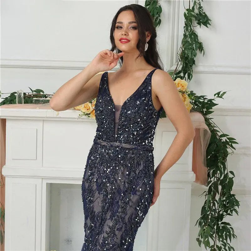 Gal Feather Beading Evening Dress - Mscooco.co.uk