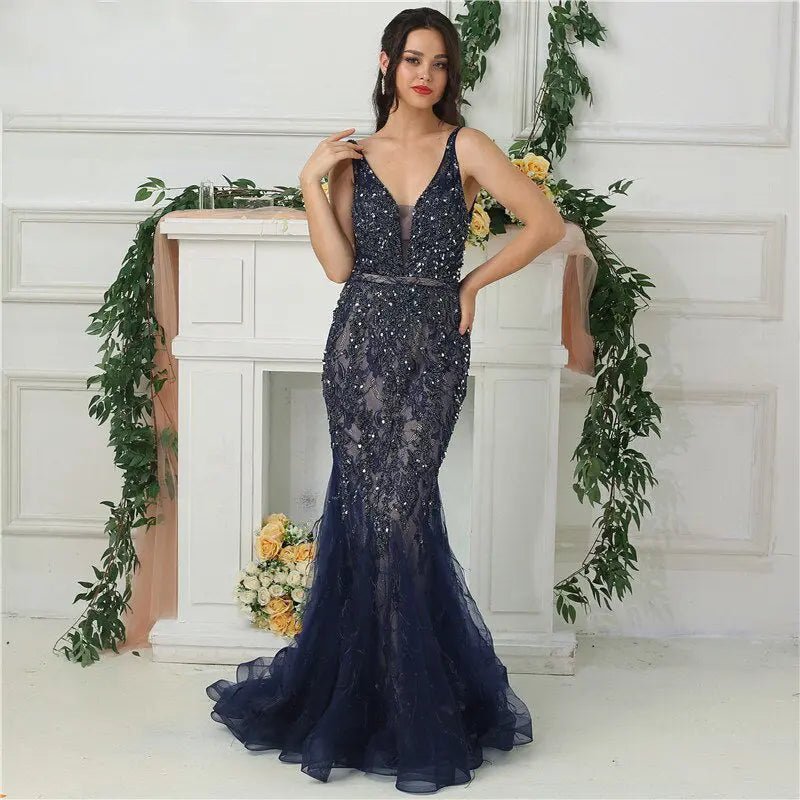 Gal Feather Beading Evening Dress - Mscooco.co.uk