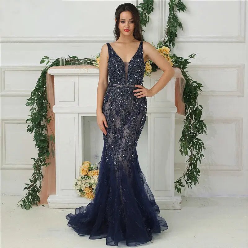 Gal Feather Beading Evening Dress - Mscooco.co.uk
