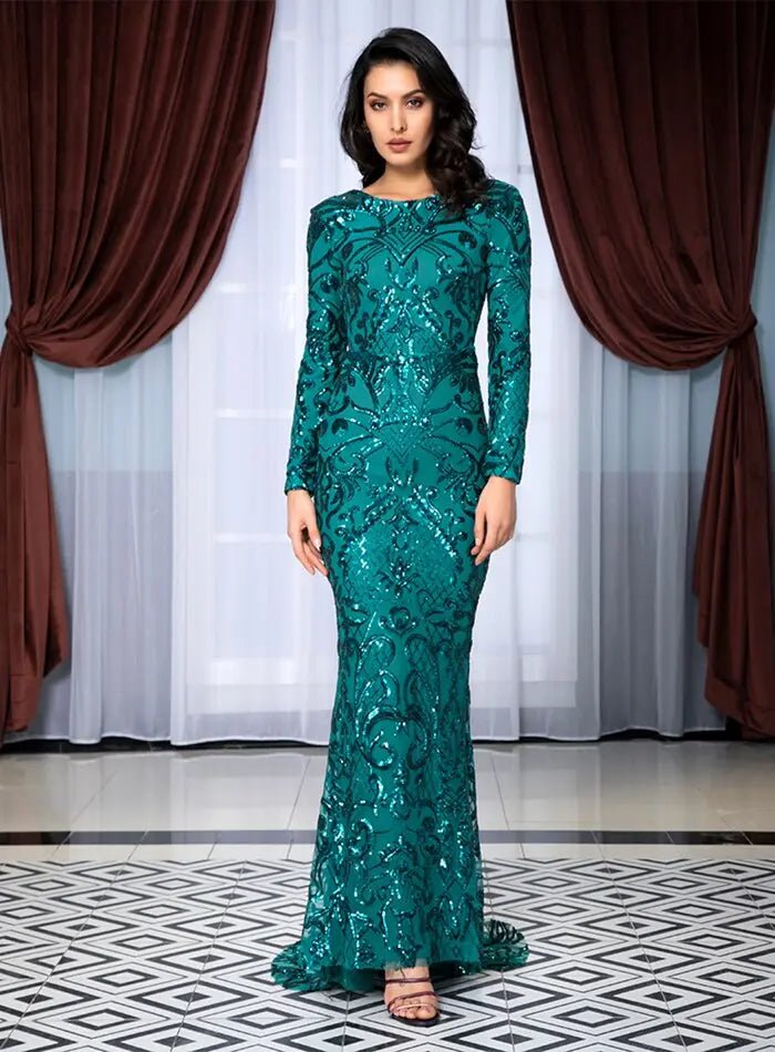 Geometric Element Sequins Material Bodycon Long Sleeve Dress - Mscooco.co.uk