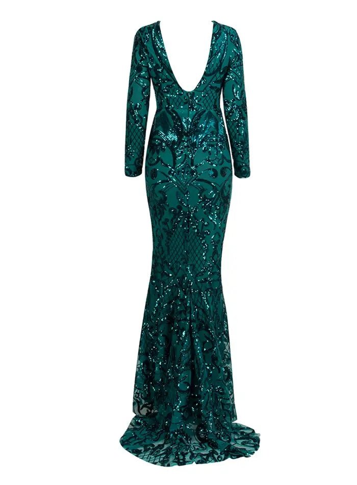Geometric Element Sequins Material Bodycon Long Sleeve Dress - Mscooco.co.uk