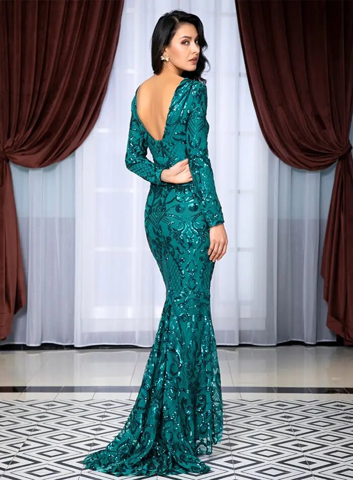 Geometric Element Sequins Material Bodycon Long Sleeve Dress - Mscooco.co.uk
