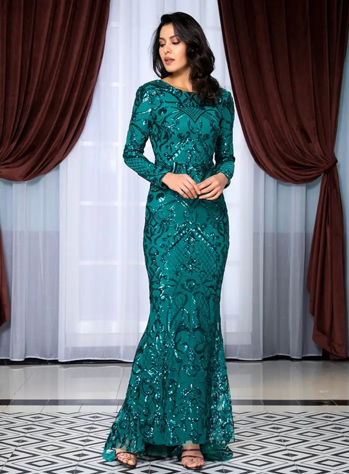 Geometric Element Sequins Material Bodycon Long Sleeve Dress - Mscooco.co.uk