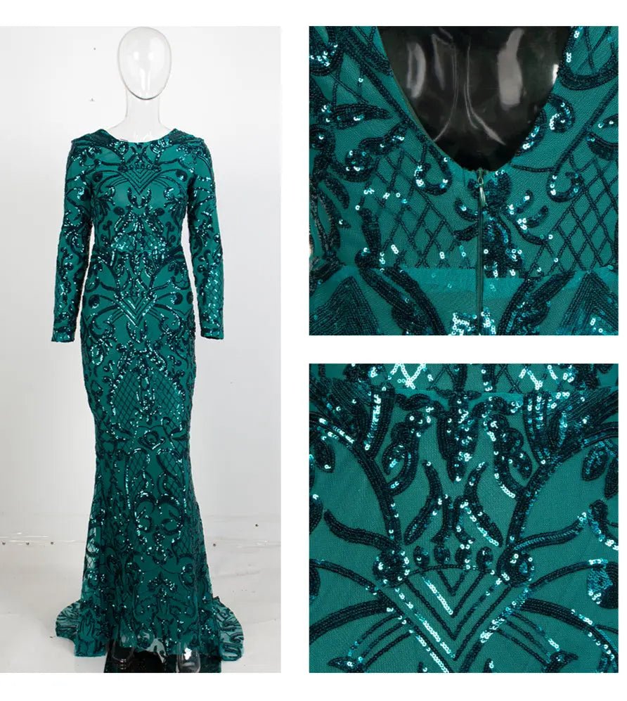 Geometric Element Sequins Material Bodycon Long Sleeve Dress - Mscooco.co.uk