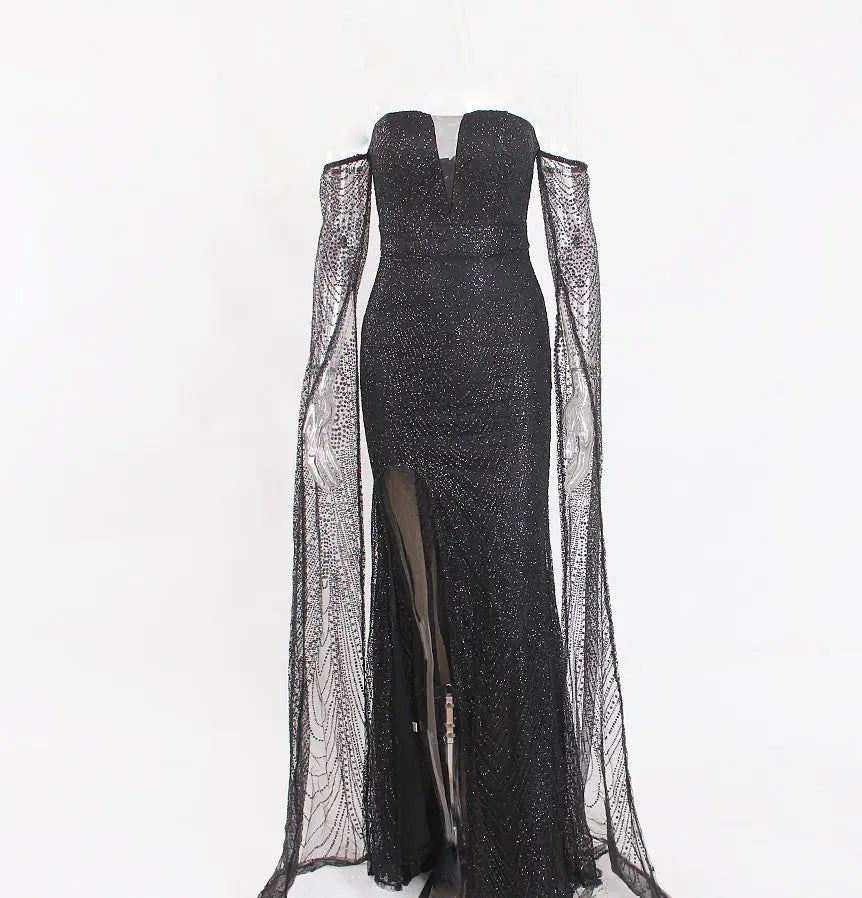 Glittered Slash Neck Elegant Maxi Dress - Mscooco.co.uk