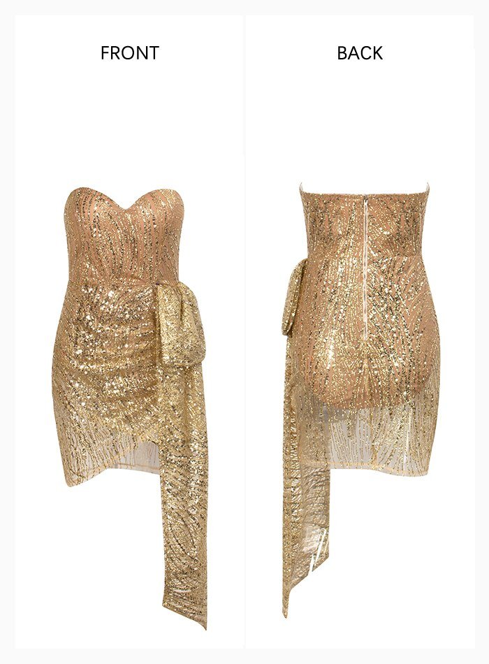 Gold Glitter Glued Material Mini Dress - Mscooco.co.uk