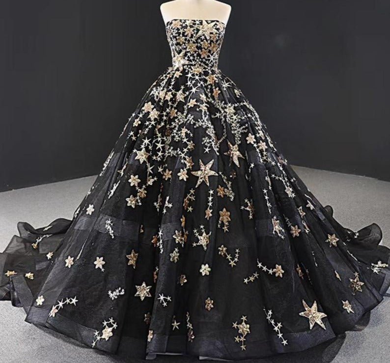 Gold Stars Sequined Sparkle Bridal Gown - Mscooco.co.uk