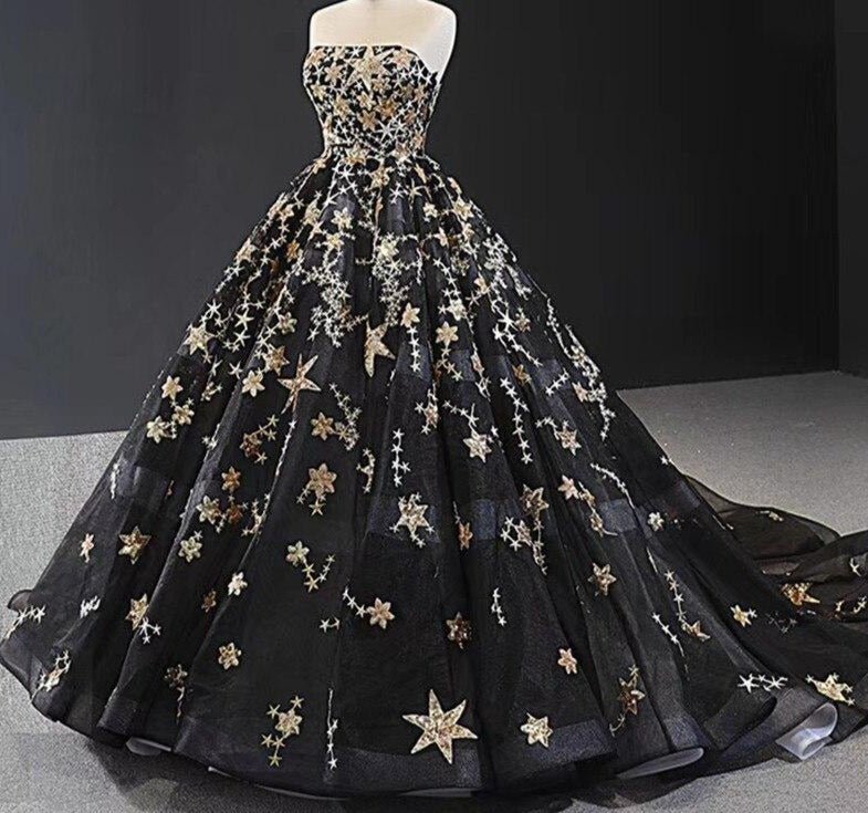 Gold Stars Sequined Sparkle Bridal Gown - Mscooco.co.uk
