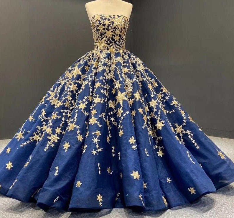 Gold Stars Sequined Sparkle Bridal Gown - Mscooco.co.uk