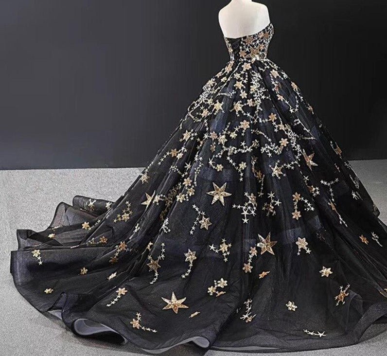 Gold Stars Sequined Sparkle Bridal Gown - Mscooco.co.uk