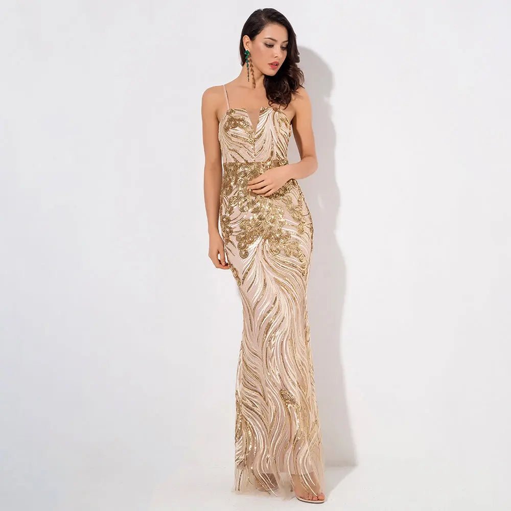 Gold Strapless Sequin Long Maxi Dress - Mscooco.co.uk
