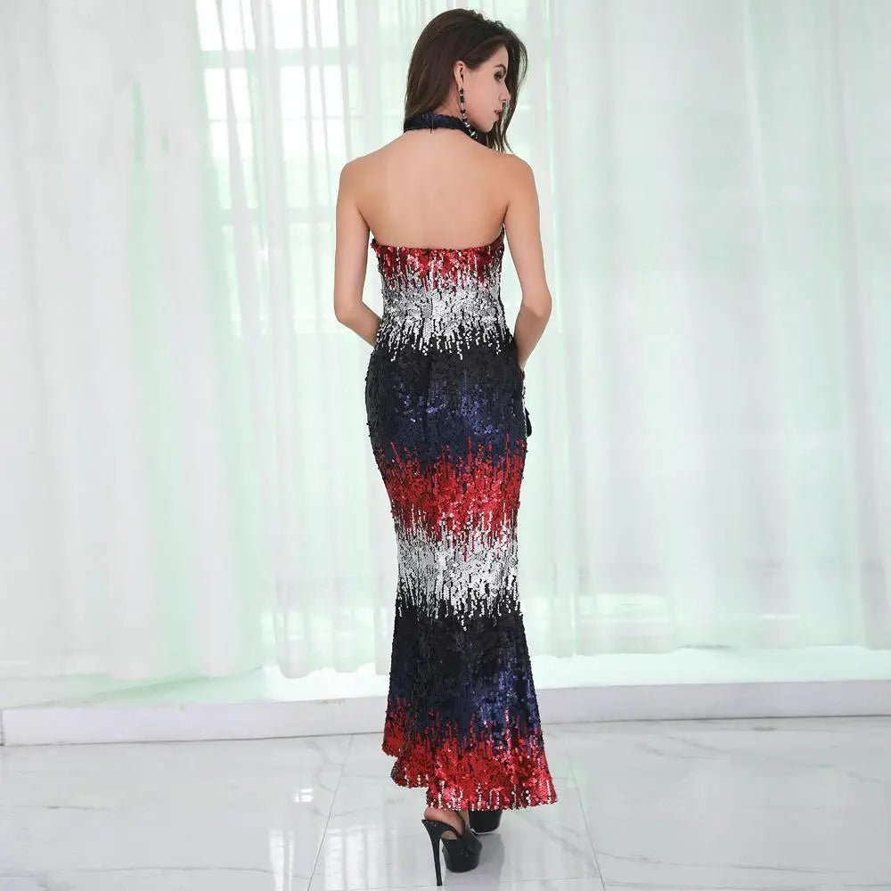 Gorgeous Sequin Backless Long Dress - Mscooco.co.uk