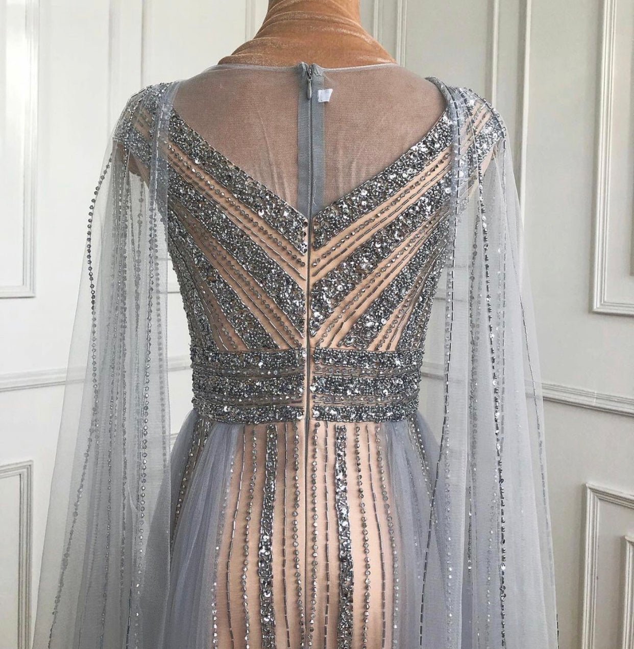 Grace Cape Sleeve Beading Long Dress - Mscooco.co.uk