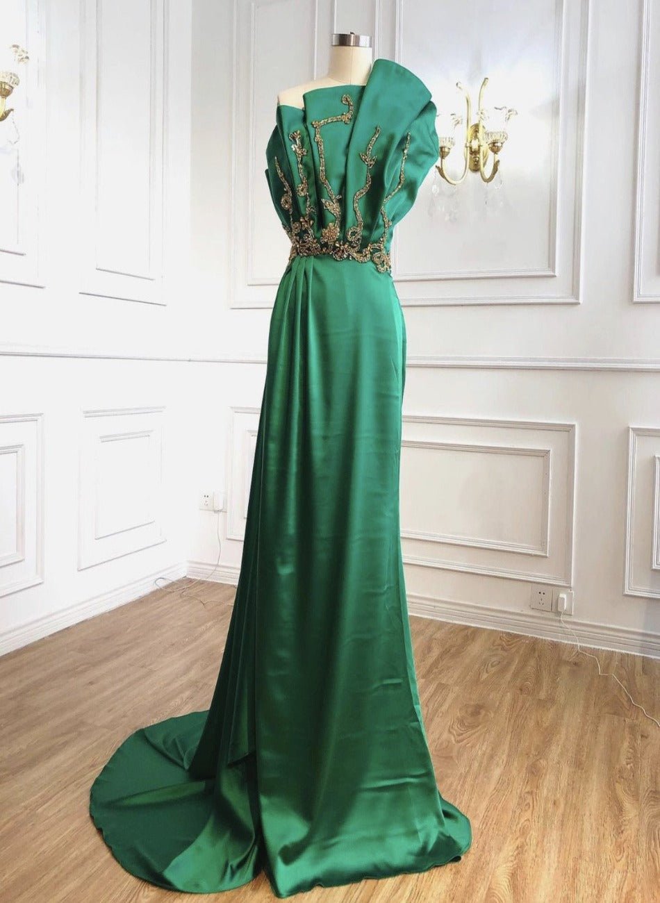 Gracie One Shoulder Satin Beading Evening Dress - Mscooco.co.uk