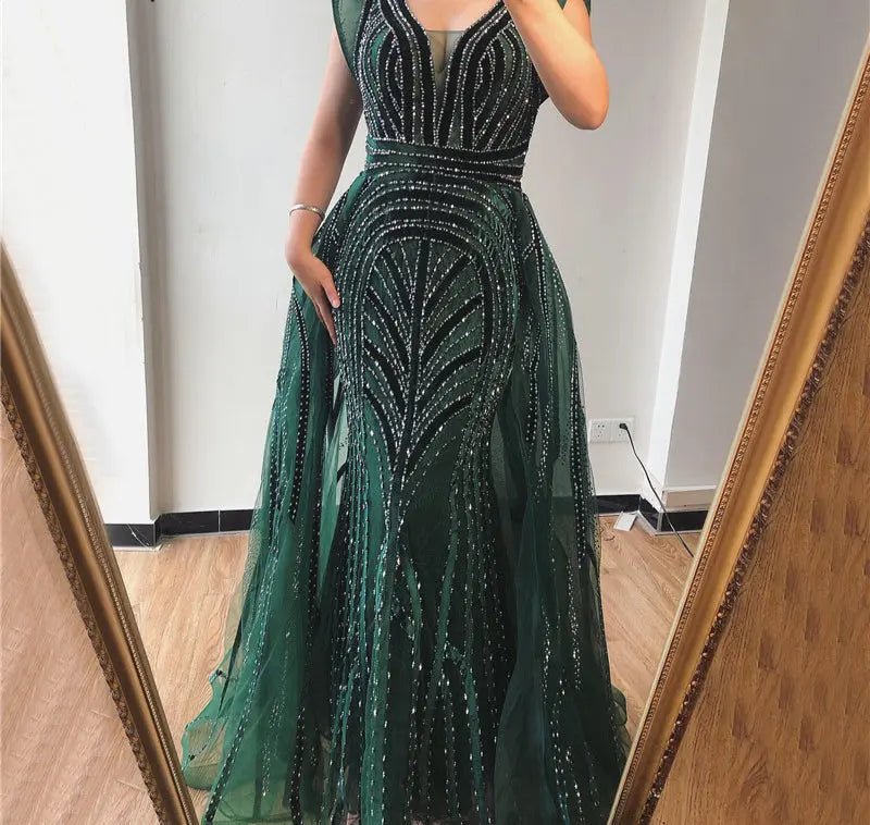 Green Crystal Luxury Mermaid Evening Gowns - Mscooco.co.uk