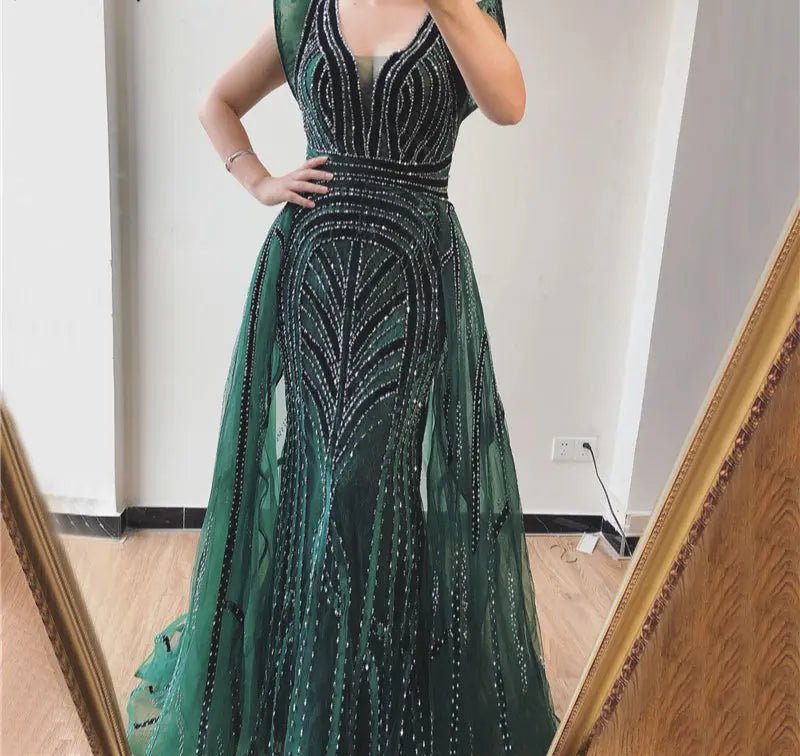 Green Crystal Luxury Mermaid Evening Gowns - Mscooco.co.uk