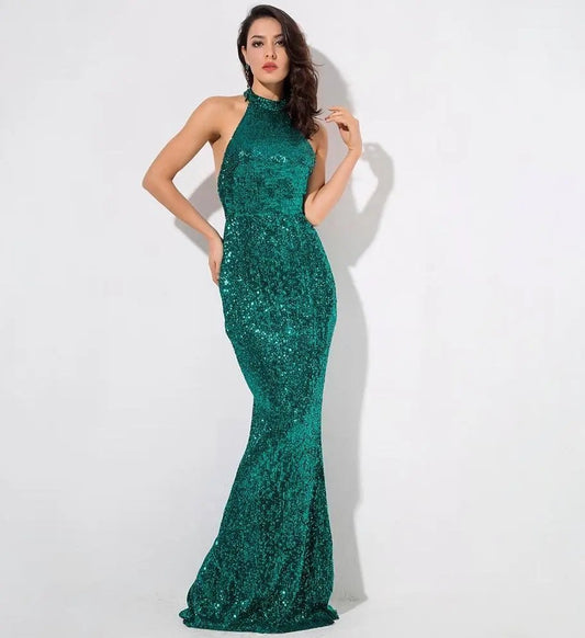 Green Sequin Fishtail Shape Long Dress - Mscooco.co.uk