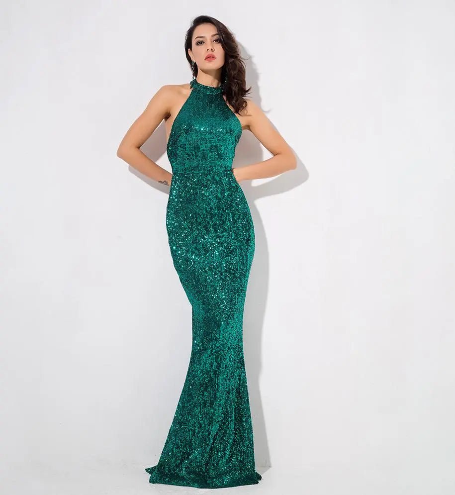 Green Sequin Fishtail Shape Long Dress - Mscooco.co.uk