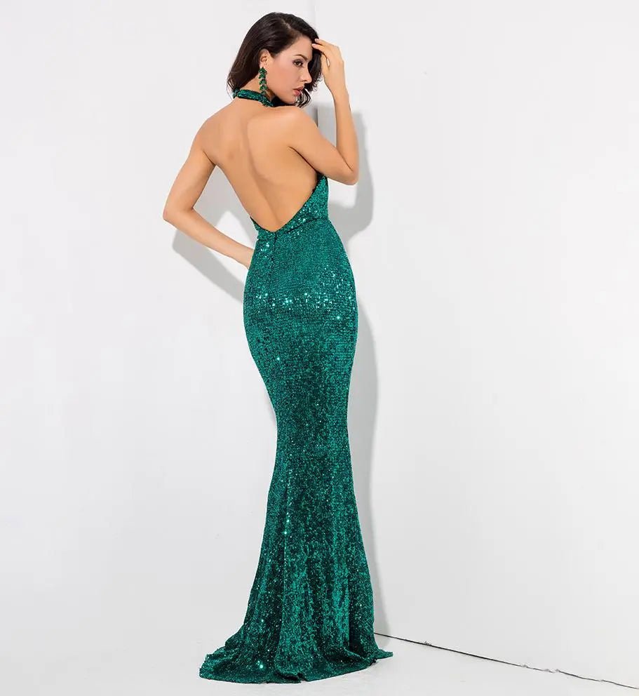 Green Sequin Fishtail Shape Long Dress - Mscooco.co.uk