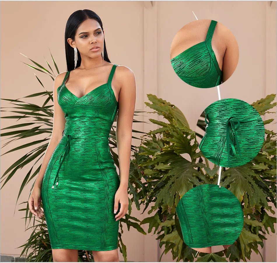 Green Spagehetti Strap Bandage Dress - Mscooco.co.uk