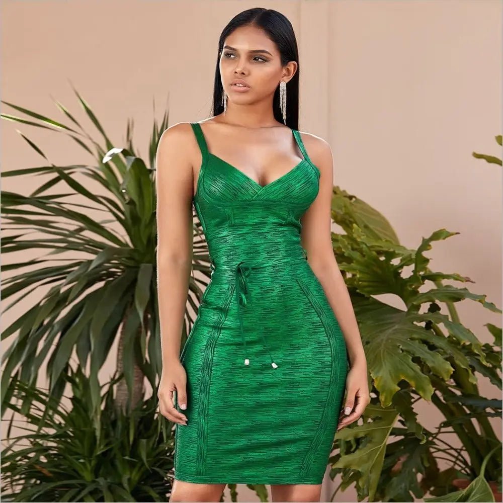 Green Spagehetti Strap Bandage Dress - Mscooco.co.uk